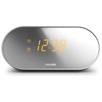 Philips AJ2000 - Radijo Dvigubas žadintuvas, veidrodis ekranas, Skaitmeninis Radijas, balta Spalva