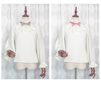 Princesė Saldus lolita palaidinė Dolly Delly originalaus dizaino Troškinti apykaklės Žibintų Šifono Rankovėmis marškinėliai moterims Dolley-00108