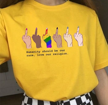 PUDO-JF Žmonija Turėtų Būti Mūsų Rasės Meilės Mūsų Religiją, Prieš Rasinę Diskriminaciją LGBT didžiuoju Pirštu T Shirts