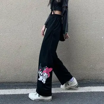 QWEEK Harajuku Anime Kelnės Moterims 2021 Mados Kawaii Atsitiktinis Juoda Sweatpants Moterų Hip-Hop Streetwear Didelis Juosmens Pločio Kojų Kelnės