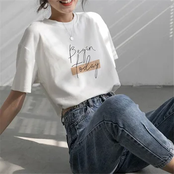 Raidė t-shirt Moterims 2020 Metų Vasaros korėjos Stiliaus Drabužiai Moterims Mados T-shirt Moterims, laisvi Spausdinti apranga topai marškinėliai, femme