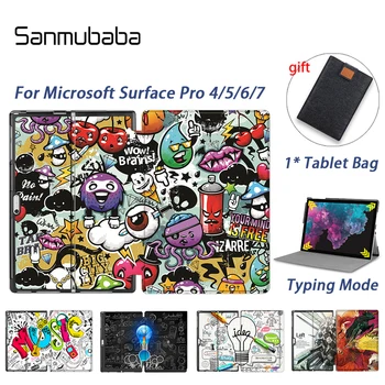 Sanmubaba Tablet Atveju Microsoft Surface Pro 4 5 6 7 12.3 colių Plonas PU Odos Magnetinio Apversti Stovo Dangtelis Apsaugos funda