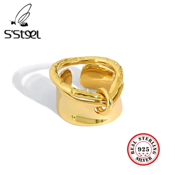 S'STEEL Nereguliarus Žiedai 925 Sterlingas Sidabro Moterų korėjos Dizaineris Aukso Anga Žiedas, Rankų darbo Anillos Plata 925 Para Papuošalai