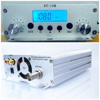 ST-15B 15W 12V 5A 76MHz-108MHz FM transliacijos siųstuvas PLL stereo fm radijo stotį + Antena + maitinimo