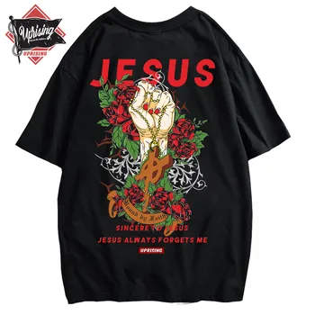 SUKILIMO Tshirts Vyrų Hipster 2021 M. Vasaros Viršūnes Tees Juokinga Jėzus Ateiviai, NSO Spausdinti trumpomis Rankovėmis T Shirts Hip-Hop Atsitiktinis Streetwear