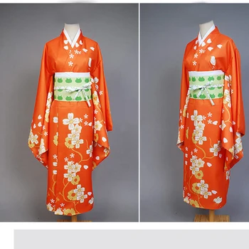 Super Danganronpa 2 Hiyoko Saionji Hiyoko Kimono Helovyno Cosplay Kostiumas Moterims Gėlių Oranžinė Suknelė Kimono