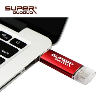 Superduoduo 2 in 1, USB 2.0 OTG Pen Ratai pasukti USB Flash Drive 8GB 16gb 32gb 64gb 128 GB 