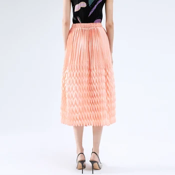 Tencel plisuotas sijonas moterų 2020 m. vasarą ilgai-line sijonas moterų Miyake plisuotos aukšto juosmens apmušalas rožinės spalvos tiulio estetinės sijonas