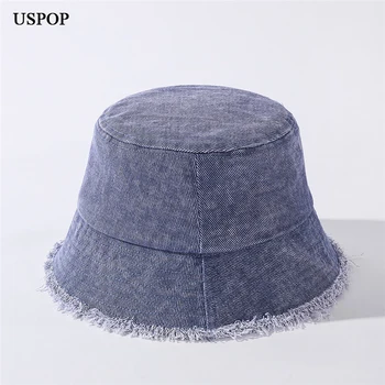 USPOP 2021 naują kibirą skrybėlės unisex šiurkščių kraštų džinsinio kibirą kepurės moterims, vyrams pavasarį vasaros skrybėlės atsitiktinis saulės skrybėlės