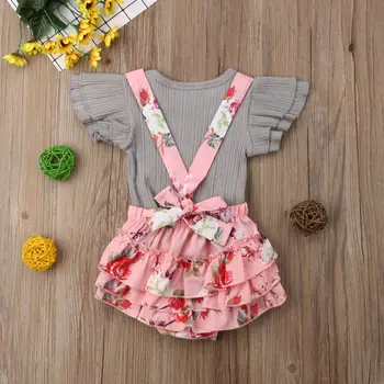 Vaikiška Mergaitė Gėlių Nėrinių Suknelė Kūdikiui Baby Romper Bendras Rinkinių Viršūnes + Kombinezonai Su Antkrūtiniais Komplektus Medvilnės Drabužius