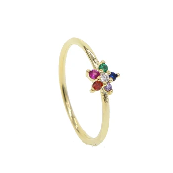 Vaivorykštė spalvinga gėlių Žiedas moterims mergina minimalus 8mm multi auskarų earbone aukso spalvos gražių žiedų