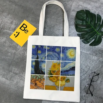 Van Gogh pirkinių krepšys ekologinio shopper rankinė bolso bakalėja tote maišą shoping medžiaga bolsas reutilizables maišeliu tohidlou