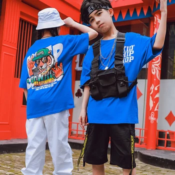 Vasaros 2020 m. Vaikų Mėlyna trumparankoviai Marškinėliai Hip-Hop Šokio Kostiumai Vaikams Berniukams, Džiazo, Šiuolaikinio Šokio Drabužius Etape Dėvėti DQS4452