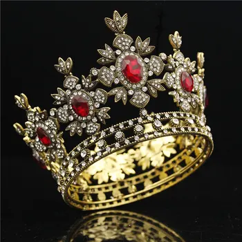 Vintage Gold Nuotakos Šukuosena Royal Queen Karalius Diadem Kristalų Vestuvių Priedai Inscenizacija Plaukų Papuošalai, Rožančiai ir Karūnos,