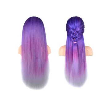 Violetinės Spalvos Ilgų Plaukų Manekeno Galvos už Profesionalų Plaukų Modeliavimo Profesinės Kirpyklos Lėlės Galvą