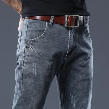 Vyriški liesas Džinsai tiesūs džinsai kelnės už mens Aukšto Juosmens slim fit jean pantalones pilkos spalvos drabužius