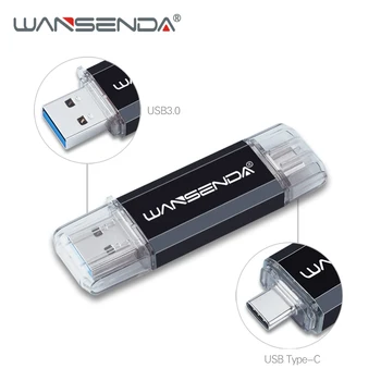 WANSENDA TIPAS-C USB3.0 USB Flash drive, Pen Drive Type-c/VNT 512 GB 256 GB 128GB 64GB 32GB 16GB Išorės Saugojimo 2 in 1 Pendrive