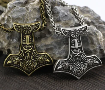 Youe Švietė Vyrų Viking Amuletas Odin Susiduria Su Varnas Thor Hammer Karoliai Mazgas Pakabukas Metalo Grandinės