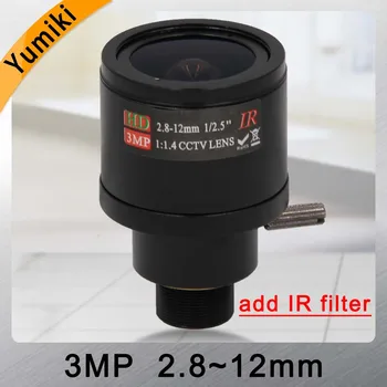 Yumiki 3.0 Megapikselių fiksuota iris HD VAIZDO kameros objektyvas 2.8-12mm/varifocal IR HD saugumo kameros objektyvas/rankinis priartinimas ir SPINDULIŲ filtras