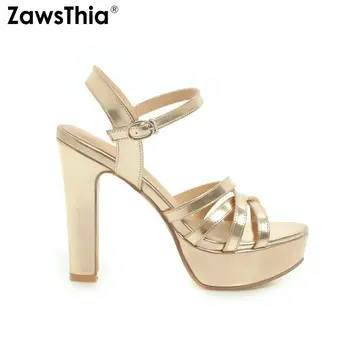 ZawsThia naujų 2020 m. vasaros bateliai moterims aukso, sidabro balta platforma blokuoti aukšti kulniukai čiurnos dirželis moterų sandalai didelių gabaritų 34-43