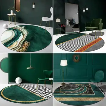 Šiaurės minimalistinio abstrakčiai žaliojo aukso houndstooth gyvenimo kambario, miegamasis, neslidžia grindų kilimėlis kilimų kabo krepšys kėdė pagalvėlė