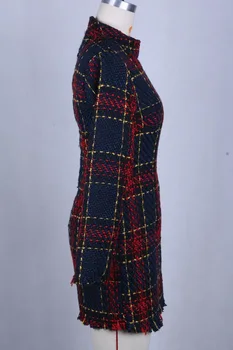Žiemos golfo Tvido suknelė moterims Seksualus kutas raudonas pledas mini suknelė Atsitiktinis korėjos darbo pareigas, ilgomis rankovėmis suknelę, vestidos 2020 m.