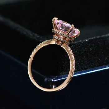 18K Rose Gold Pagalvėlių iškirpti 4ct Rožinis Safyras, Deimantas Žiedas 925 sterlingas sidabro Šalis Vestuvių juostoje Žiedai Moterims Fine Jewelry