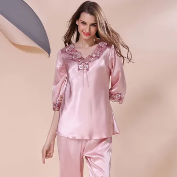 2019 m. Vasarą Šilko Pižama Nustatyti Dviejų dalių Rinkinys Sleepwear Pižamos Šilko Viršūnes Moteriška Pižama Nustatyti NightSuit Sleepwear pižamos moterims