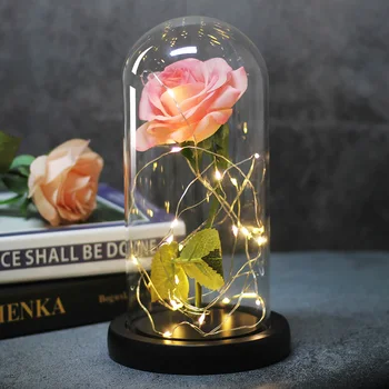 2019 Naujas Dirbtinės Gėlės LED Baltos ir Rožinės spalvos Rožių su Stiklo Kupolas Už Vestuves Motinos Diena Dovana Nemokamas Pristatymas
