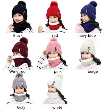 2020 m. Naujas 2 Gabalus Nustatyti Moterų Megzti Skrybėlę ir Skara Kepurės Kaklo Šilčiau Žiemos Skrybėlę Ponios, Mergaitės Skullies Beanies Šiltu Vilnos Kepurės