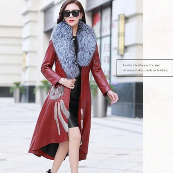 2020 m. Rudens Ir Žiemos Nauji Odiniai Paltai Moterims, Ilgai Over-The-Knee Slim Plus Size Fox Fur Tranšėjos Paltai Moterų Outwear Tendencija L84