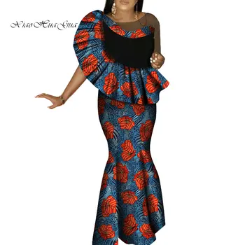 2020 Naują Afrikos ankara Spausdinimas O Kaklo Sexy Ilga Undinė Suknelės Moterims Afrikos heidi bazin Riche Plius Dydis Moterų Suknelės, wy5904