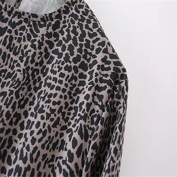 2020 Za Derliaus Leopardas Spausdinti Mini Suknelė Moterims Ilgomis Rankovėmis Plisuotos Prarasti Suknelės Moteris Prašmatnus Atgal Atidarymo Flounced Hem Vestido