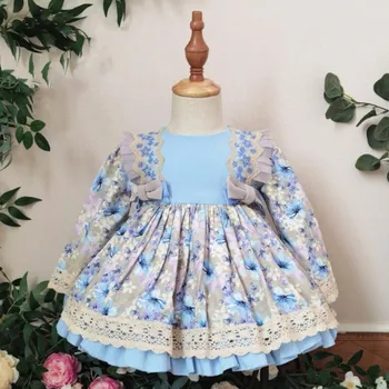 2VNT Rudenį ispanijos Lolita Merginos princesė suknelė nėrinių Spausdinti ilgomis rankovėmis mielas suknelė mergaitėms gimtadienio Velykų Vestidos Y3289