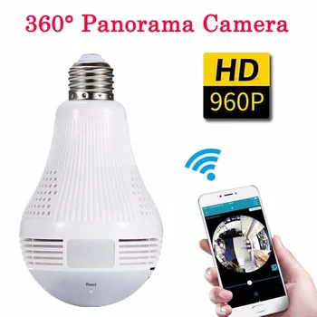 360 Laipsnių Panorama Vaizdo Kamera, Wifi IP Lemputės Stebėjimo Kamera Diktofonas, VAIZDO stebėjimo Judesio Aptikimo Naktinio Matymo 960P Full HD