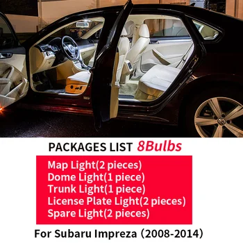 8pcs Automobilių Reikmenys, Automobilių LED Lemputės Interjero Rinkinys 2008-Subaru Impreza Žemėlapis Dome Kamieno Licencijos numerio ženklo apšvietimo Žibintas