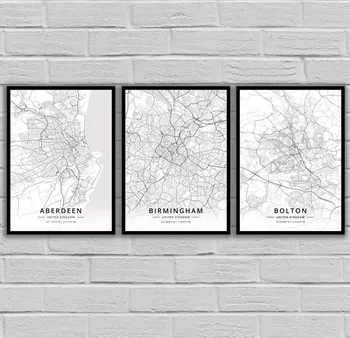 Aberdeen Birmingham Bolton Bournemouth Bradford Brighton Bristol Kembridžo Kardifo Chester, Jungtinės Karalystės Žemėlapis Plakatas