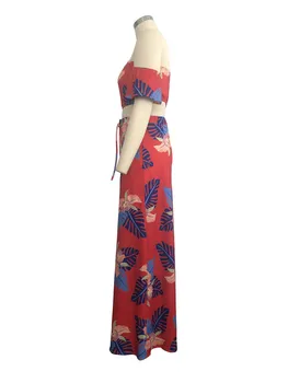 Adogirl Lapų Gėlių Spausdinti Atsitiktinis Dviejų Dalių Komplektas Vasaros Suknelė Stebėjimo Pasėlių Top + Didelis Ritininės Maxi Sijonas Bohemijos Paplūdimio Suknelė