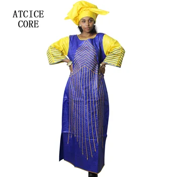 Afrikos suknelės moterims mados dizaino naujosios afrikos heidi bazin siuvinėjimo dizaino suknelė ilga suknelė su skara du kompiuterius, vieną rinkinį A262#