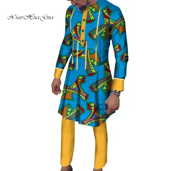 Afrikos Vyrų Drabužius ilgomis Rankovėmis Marškinėliai Suknelė ir Kelnės Nustatyti Tradicinių Afrikos heidi bazin Riche Spausdinti Viršūnes Suknelė ir Kelnės Wyn964