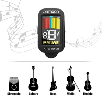 Ammoon NE-03 Clip-on Imtuvo Elektrinė Gitara Imtuvas Spalvotas LCD Ekraną Pasukti 360 už Akustinė Gitara, Bosinė gitara, Smuikas Ukulėle