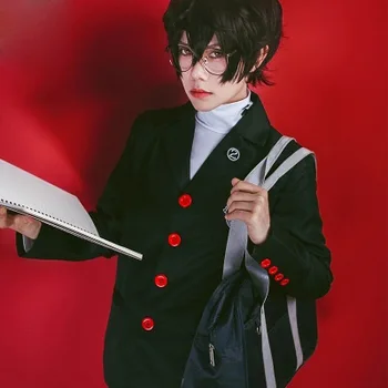 Anime Cosplay Persona 5 Cosplay Kostiumų Akira Kurusu / Ren Amamiya Mokyklos Vienodi Unisex Kailis + Marškinėliai + Kelnės