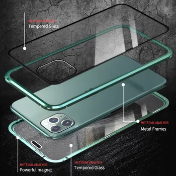 Anti-peeping Magnetinės Metalo Telefono dėklas Skirtas iPhone 11pro XR XS Max X 7 8 6 6S Plius Privacy Screen Protector, Grūdinto Stiklo Dangtis