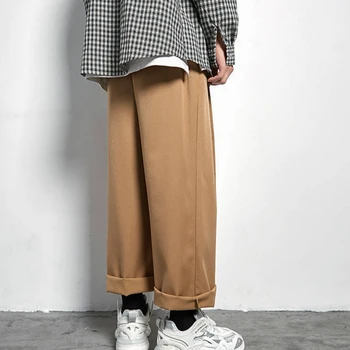 Atsitiktinis Kelnės Kietas Paprasta Plati Koja Kelnės Mens korėjos Stiliaus Prarasti Visas rungtynes, Harajuku, Pilnas-ilgis Prašmatnus Madinga Retro Streetwear