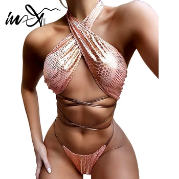 Be-X Seksualus rožinis gyvatė dviejų dalių maudymosi kostiumėlį moteris Apynasrio kaklo maudymosi kostiumėliai moterims 2020 String bikini nustatyti moterų swimmming kostiumas biquini