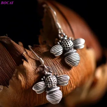 BOCAI S925 gryno sidabro ausų lašas matinis ar senas archaize moterų Tailando sidabro bičių pobūdžio auskarai 2020 naujas mados jeweley