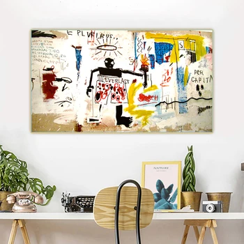 Citon Jean Michel Basquiat《Už Gyventojui》Grafiti Meno Drobė, Aliejus, Tapyba Meno Plakatas Dekoratyvinis Nuotrauką Sienų Dekoras Namų Puošybai