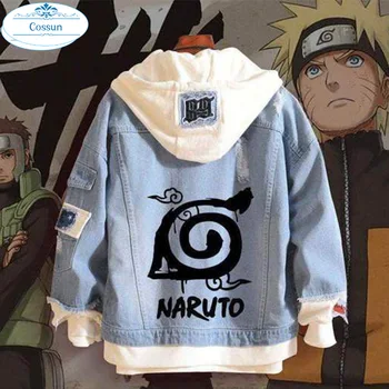Cossun Anime Naruto Džinsinio Striukė Uchiha Sasuke Džinsus, Marškinėlius Vyrų ir Moterų Rudenį Hoodies Džinsinio audinio Paltai Naruto Kostiumai