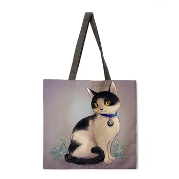 Daugkartinio naudojimo pirkinių krepšys, aš myliu katė spausdinti nešti maišą ponios pečių maišą lino audinys krepšys, lauko paplūdimio krepšys kasdien rankinėje