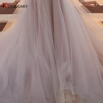 Elegantiškas Iliuzija, O-Kaklo Visą Rankovės Siuvinėjimas Appliques Tiulio-Line Vestuvių Suknelė 2021 Karšto Pardavimo Koplyčia Traukinys Mygtuką Atgal Suknelė